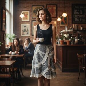 Viola Lace Overlay A-Line Skirt Size 8 /Anthropologie Style